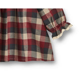 Wheat Red Blue Check Kjole L/S Lace Bella
