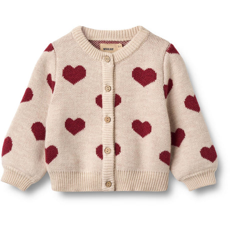 Wheat Offwhite Melange Jacquard Cardigan Hearts