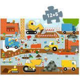 Djeco Gulvpuslespil, Byggepladsen - 12 Brikker + 5 Køretøjer
