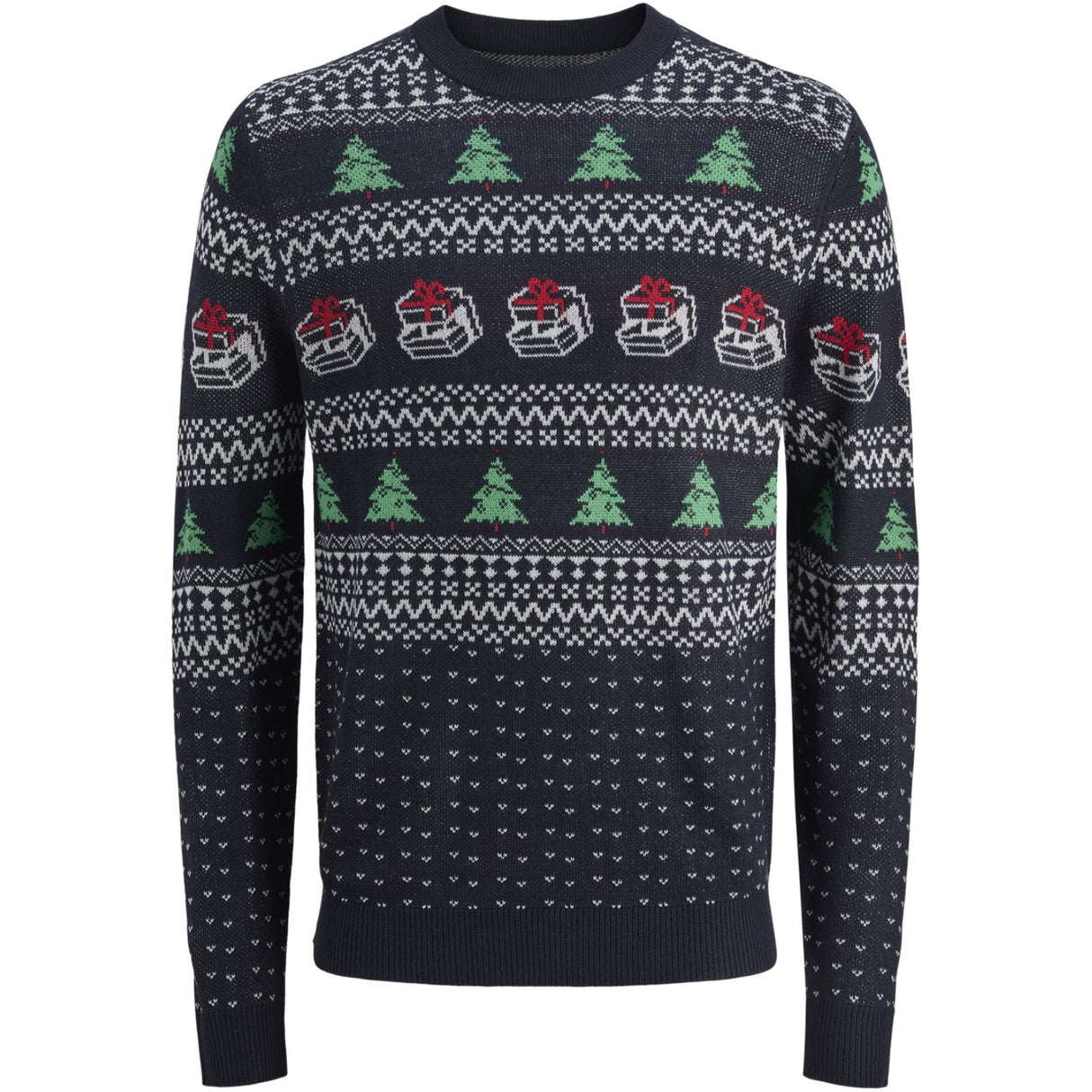 Jack & Jones Junior Sky Captain W. Holly Green Jjxmas Andrew Strik Crew Neck Jnr