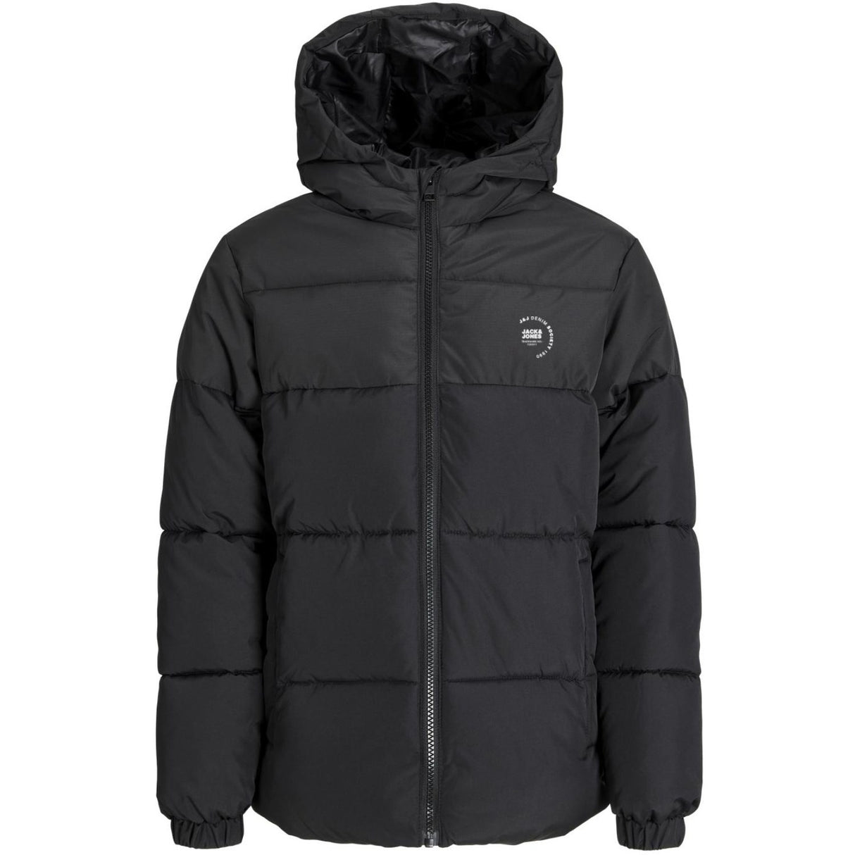 Jack & Jones Junior Black White Logo Jjmaze Logo Puffer Hætte Jnr