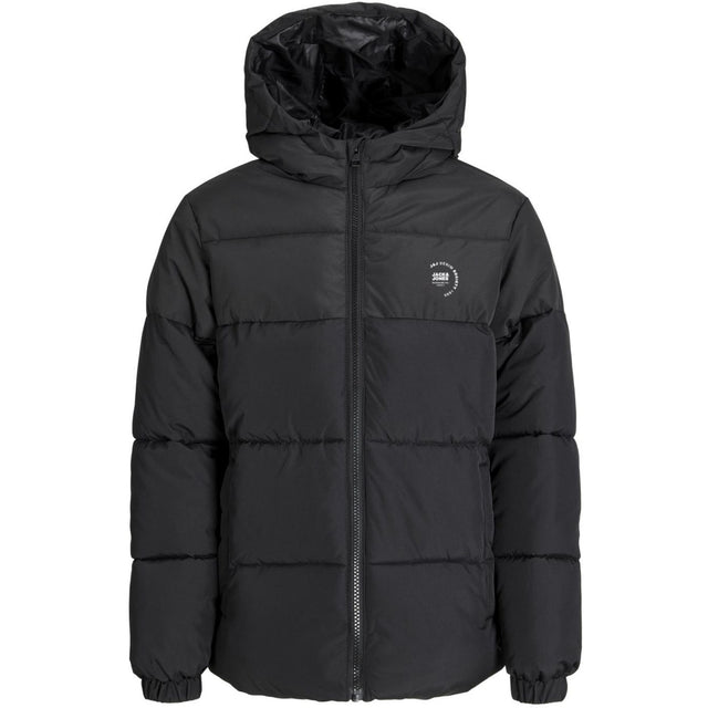 Jack & Jones Junior Black White Logo Jjmaze Logo Puffer Hætte Jnr