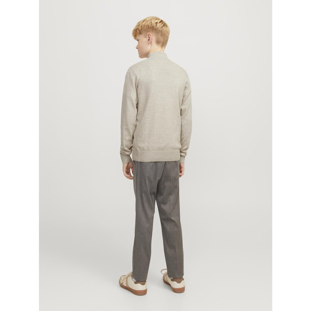 Jack & Jones Junior Oatmeal Melange Jjeemil Strik Half Zip Noos Jnr