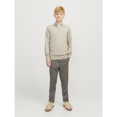 Jack & Jones Junior Oatmeal Melange Jjeemil Strik Half Zip Noos Jnr
