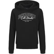 Jack & Jones Junior Black Big Print Jjmakoto Sweat Hætte Jnr