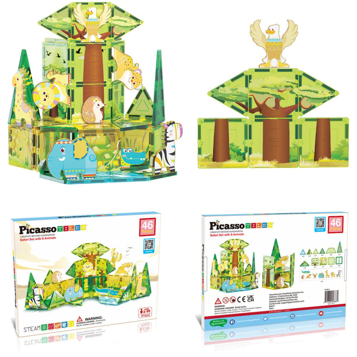 Picasso Tiles Picasso Tiles 46 Stk Magnetiske Byggesæt Safari