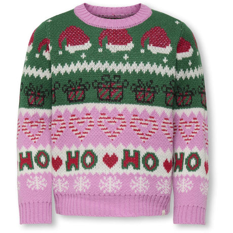kids ONLY Fuchsia Pink W. Green Jacket/Cd/Salsa/Black Kmghoho X-Mas Ls Pullover Knt