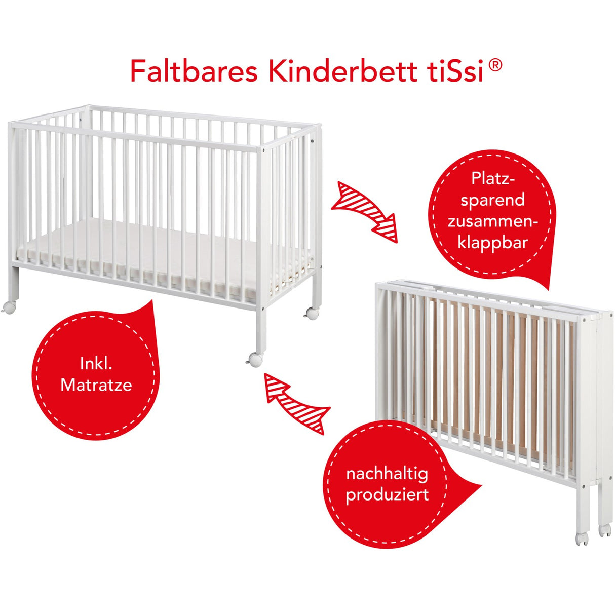 tiSsi® White Laquer Jori Sammenklappelig Seng Massiv Bøg