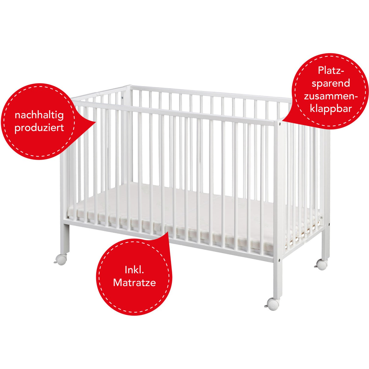 tiSsi® White Laquer Jori Sammenklappelig Seng Massiv Bøg