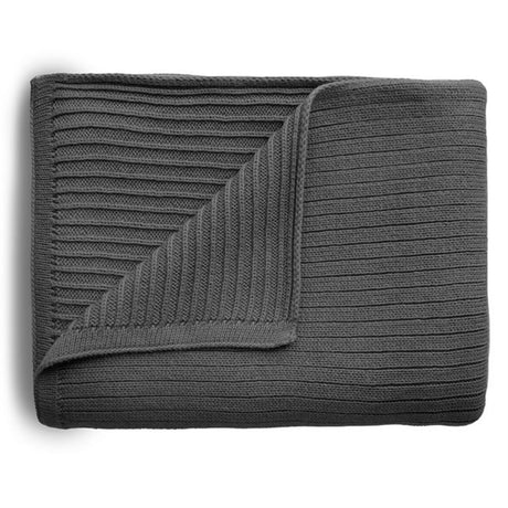 Mushie Ribbed Dark Gray Melange Strikket Baby Tæppe