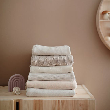Mushie Ribbed Beige Melange Strikket Baby Tæppe