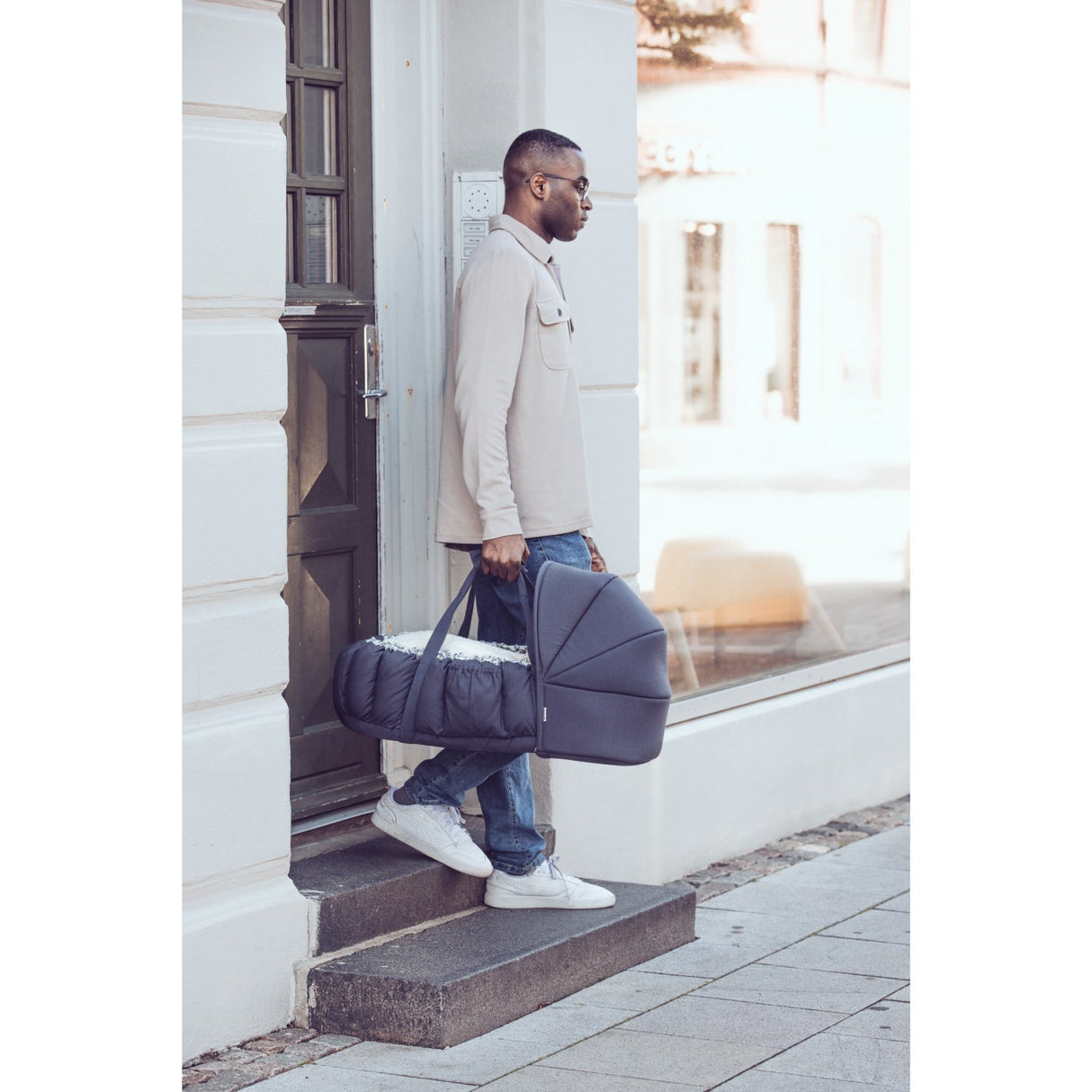 Sebra Blue Olive Hætte Til 3-In-1 Baby Nest