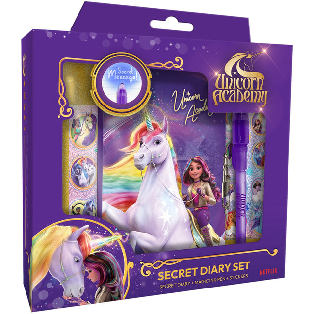 Euromic Unicorn Academy Secret Dagbog Med Magisk Blækpen Gaveæaske