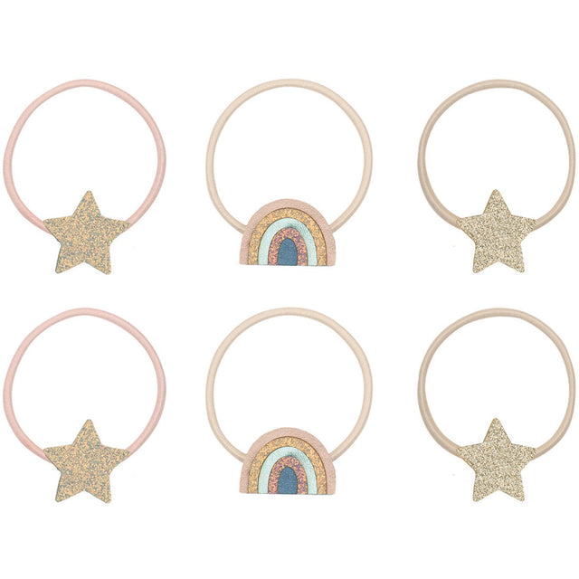 Mimi & Lula 6 Hårelastikker - Rainbow & Star Celeste
