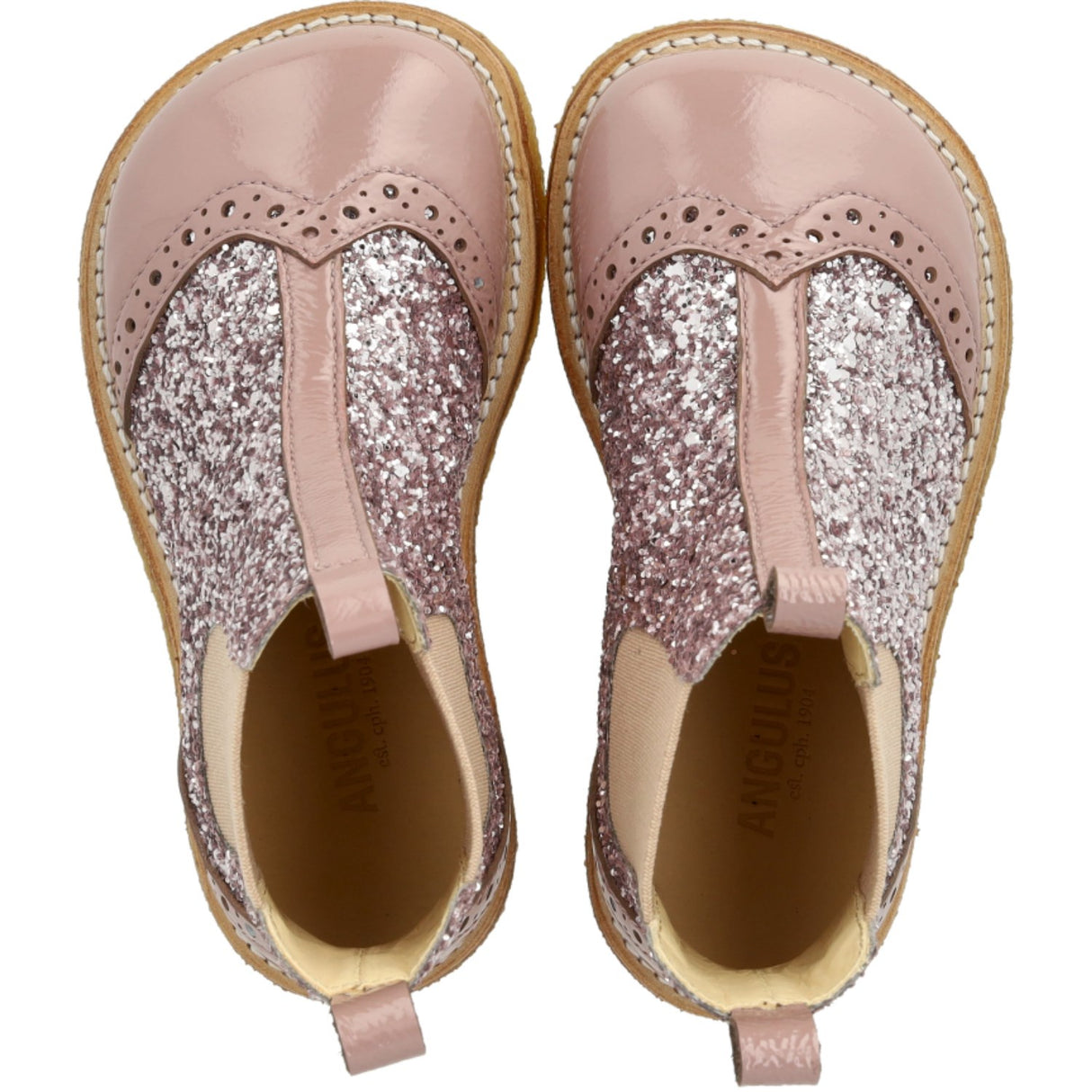 Angulus Faded Rose/Blossom Glitter/Rose Chelsea Støvle Med Glitter Og Brogues Detaljer