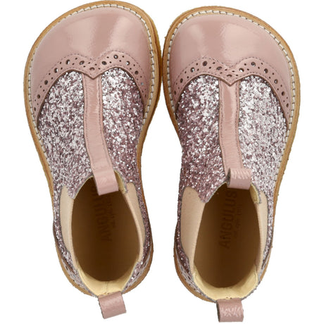 Angulus Faded Rose/Blossom Glitter/Rose Chelsea Støvle Med Glitter Og Brogues Detaljer