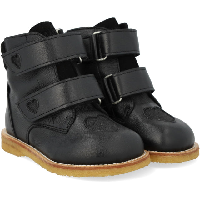 Angulus Black/Black Glitter TEX-støvle Med Funklende Glitterhjerter