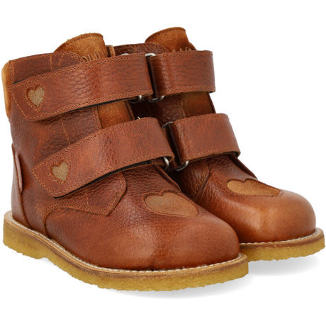 Angulus Cognac/Cognac Glitter/Mustard TEX-støvle Med Funklende Glitterhjerter