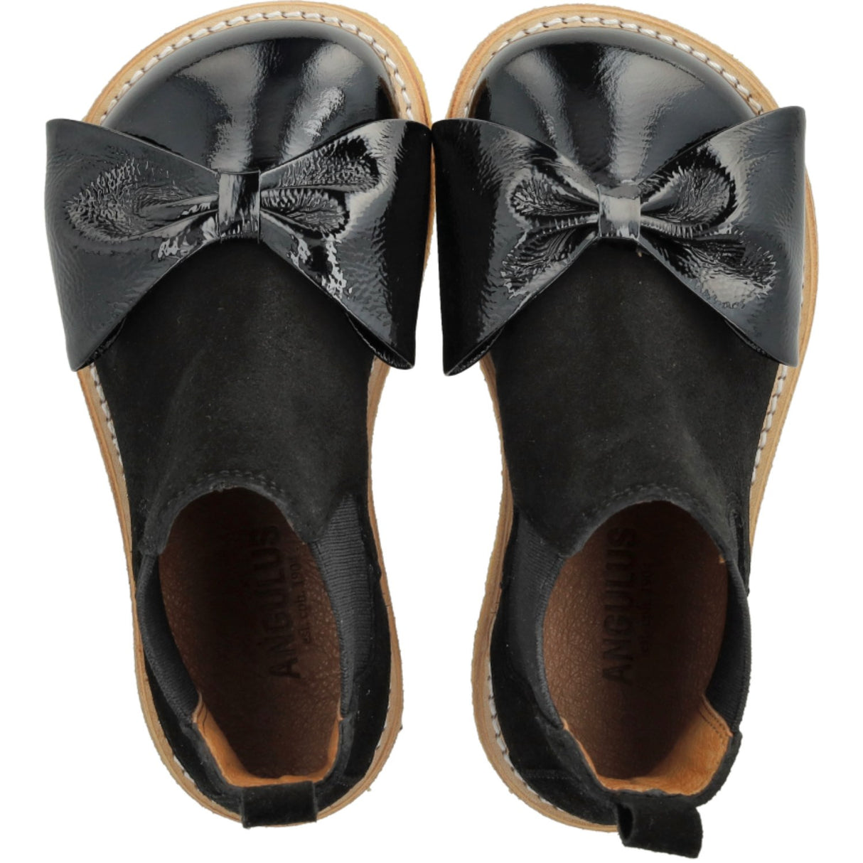 Angulus Black/Black Elastic Chelsea Støvle Med Laksnude- Og Sløjfe