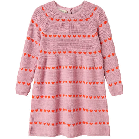MarMar Light Cotton Wool Pattern Soft Berry Hearts Daso Strik Kjole