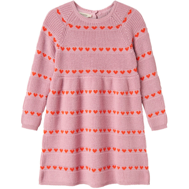 MarMar Light Cotton Wool Pattern Soft Berry Hearts Daso Strik Kjole