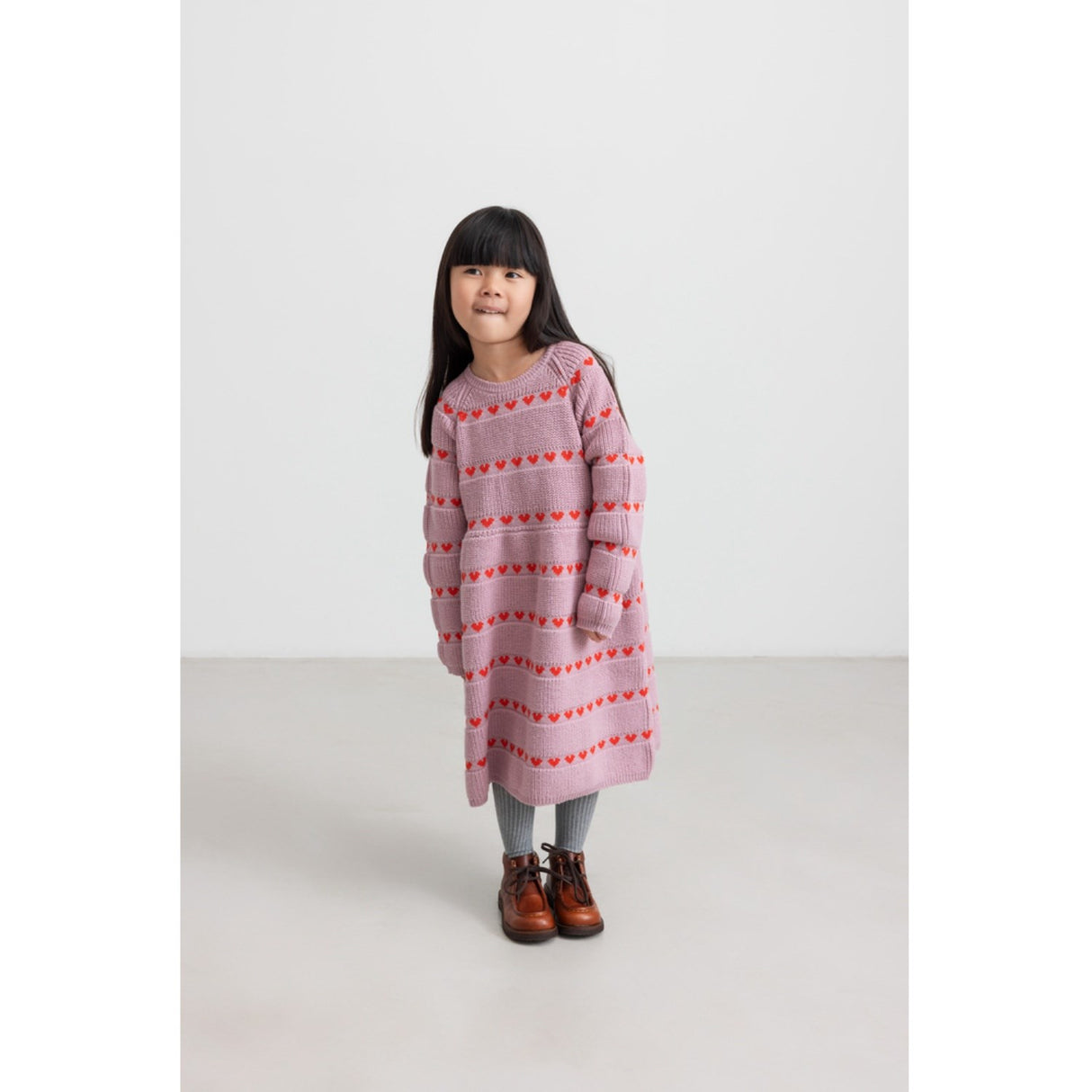 MarMar Light Cotton Wool Pattern Soft Berry Hearts Daso Strik Kjole