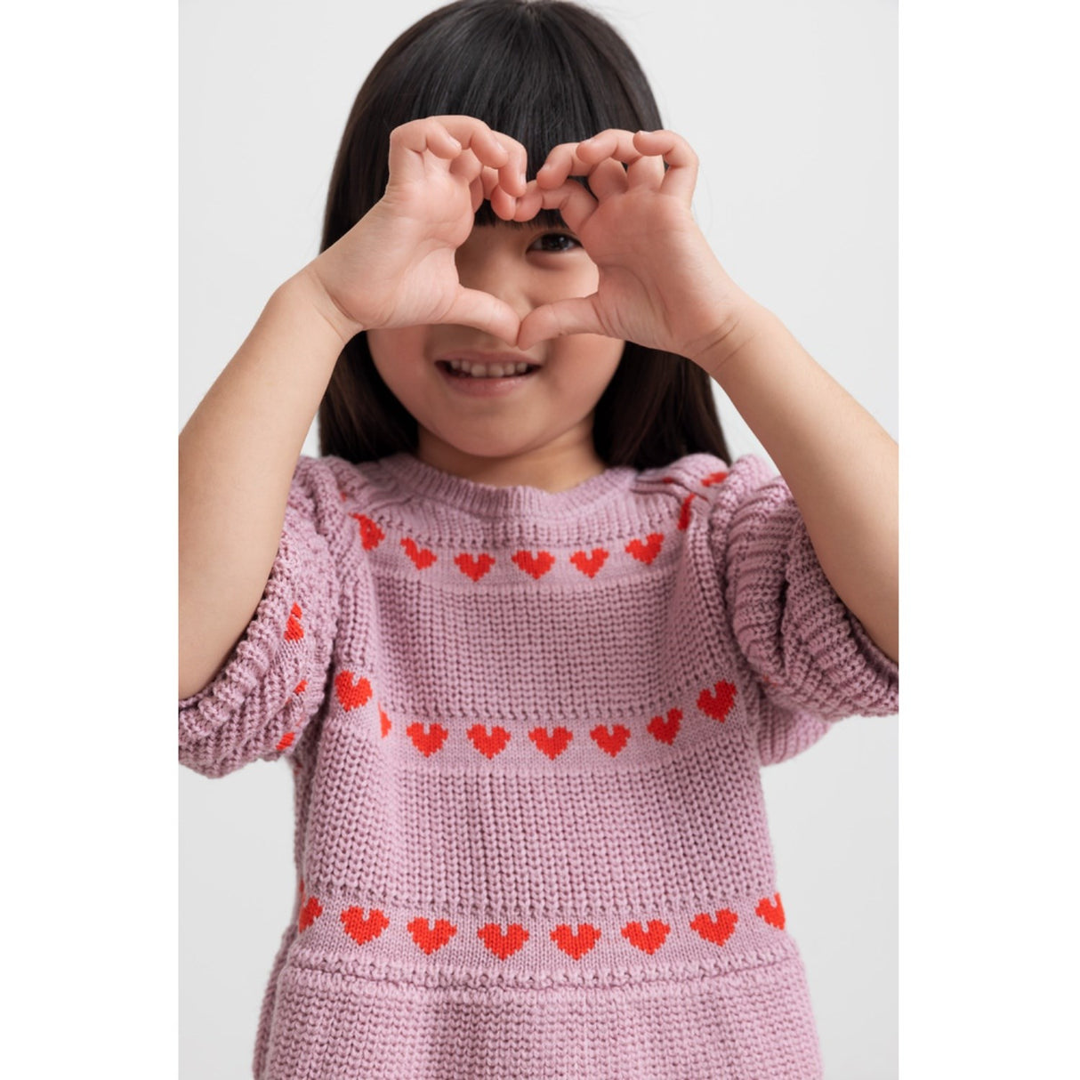 MarMar Light Cotton Wool Pattern Soft Berry Hearts Daso Strik Kjole