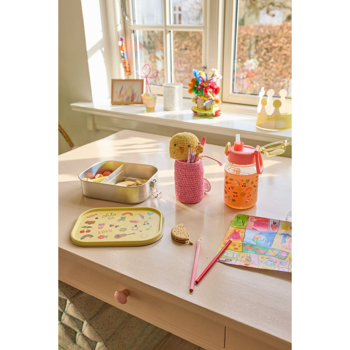 Rice Unicorn Love Print Rustfrit Stål Madkasse Med bevægelig Opdeler Large 1400 Ml