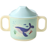 Rice Blue Ocean Print Melamine 2 Håndtag Baby Kop Med Låg 250 Ml