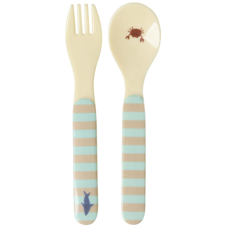 Rice Blue Ocean Print Kids Melamine Ske og Gaffel