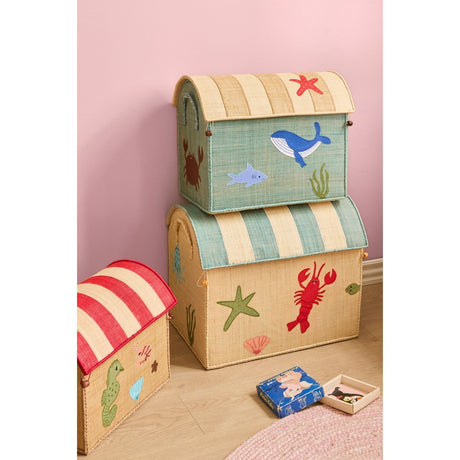 Rice Ocean Theme Raffia Legetøj Kurvehuse Sæt Med 3