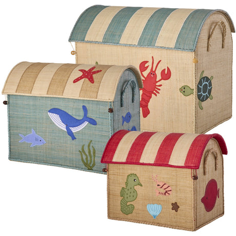 Rice Ocean Theme Raffia Legetøj Kurvehuse Sæt Med 3