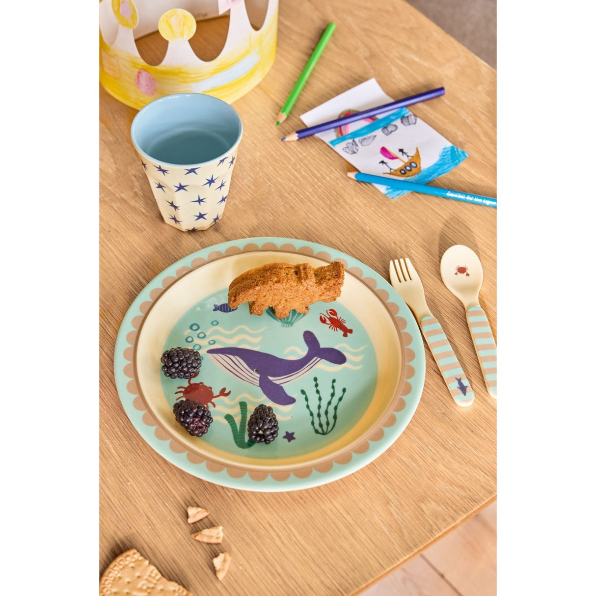 Rice Blue Ocean Print Melamine Børne Frokost Tallerken