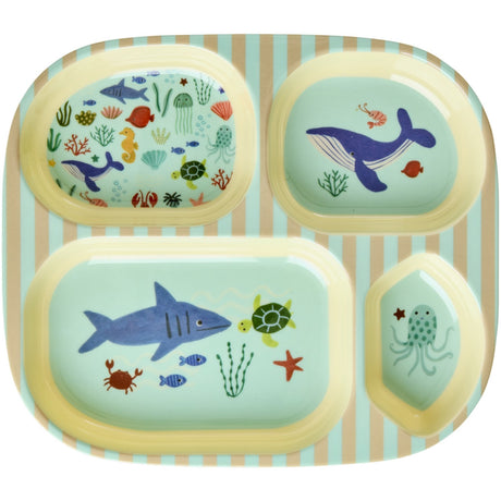 Rice Blue Ocean Print Melamine Kids 4 Rums Tallerken