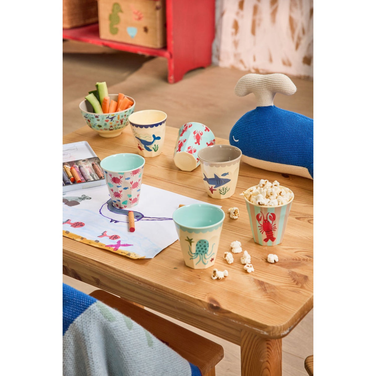 Rice Blue Ocean Print Melamine Kopper Small 6 Pak 160 Ml