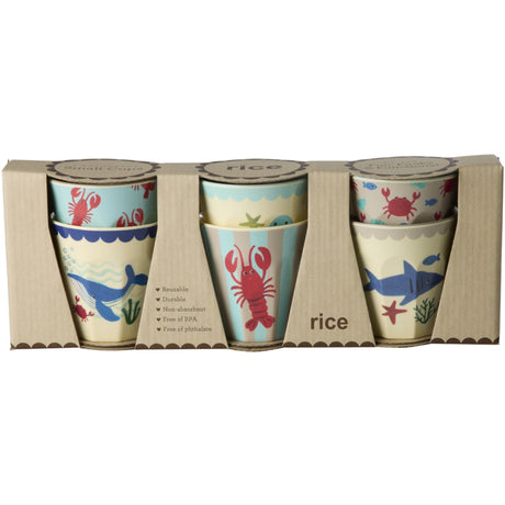 Rice Blue Ocean Print Melamine Kopper Small 6 Pak 160 Ml