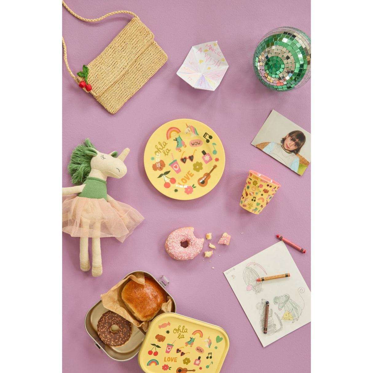 Rice Unicorn Love Print Melamine Rund Børnetallerken