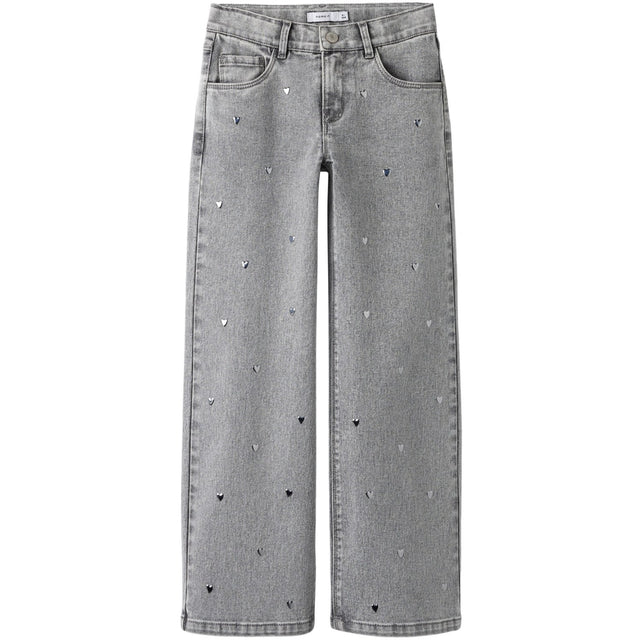 Name It Light Grey Denim Heart Studs Nkfrose Wide Jeans 5503-Ya N