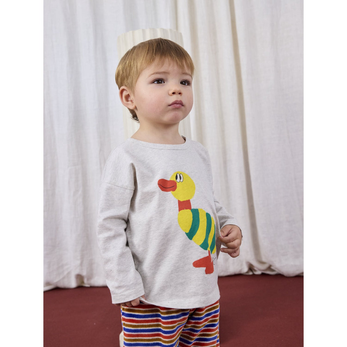 Bobo Choses Light Heather Grey Striped Duck Bluse