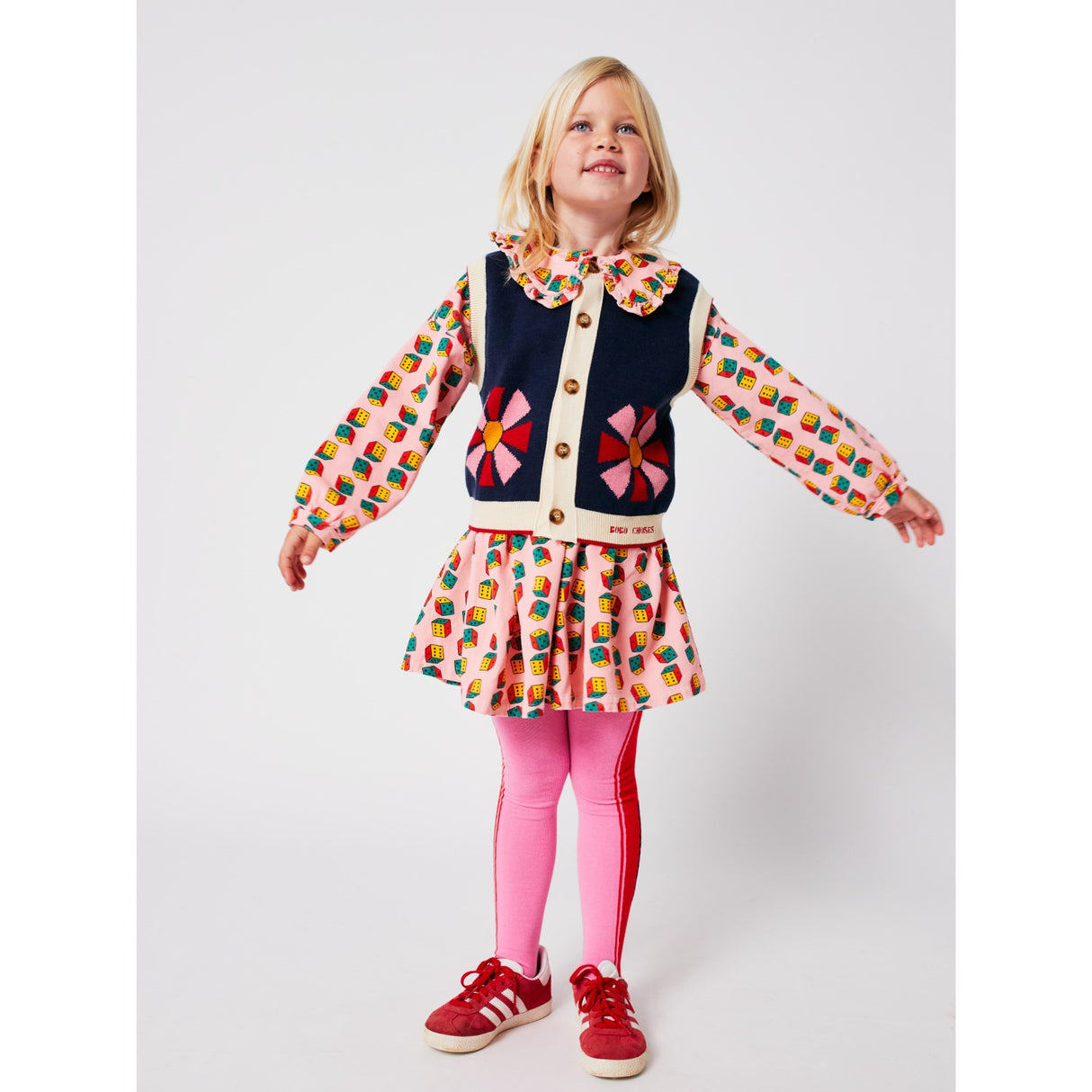 Bobo Choses Pink Dices All Over Micro Corduroy Kjole
