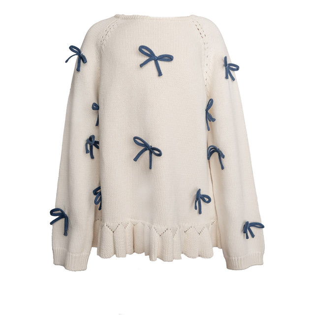 Hanevild Ivory More Bows Sweater