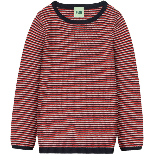 FUB Ecru/Dark Navy/Signal Red Rib Bluse