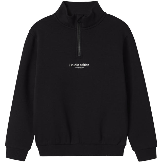 Name It Black W. White Print Nkmbrody Ls Nreg Sweat Zip Bru Noos