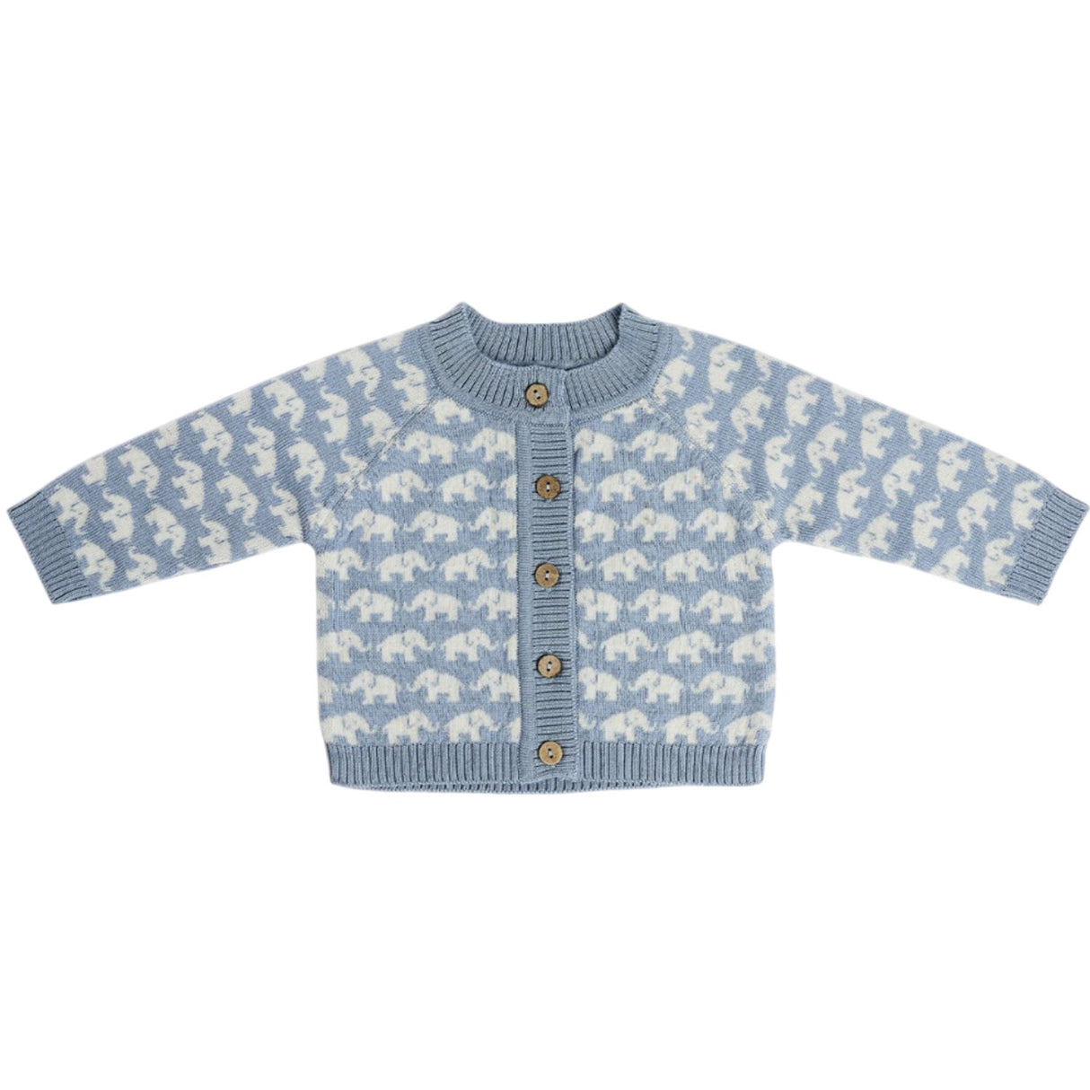 Smallstuff Blue Cardigan Ao Elefanter Merino Uld