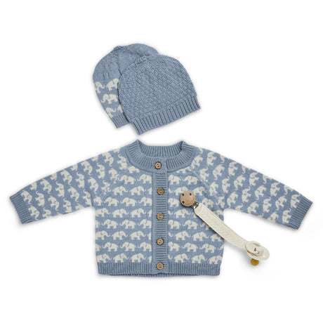 Smallstuff Blue Cardigan Ao Elefanter Merino Uld