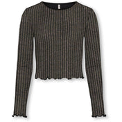 kids ONLY Black Lurex Light Gold/Silver/Wide Stripe Kogqueen L/S Glitter Top Bf Jrs