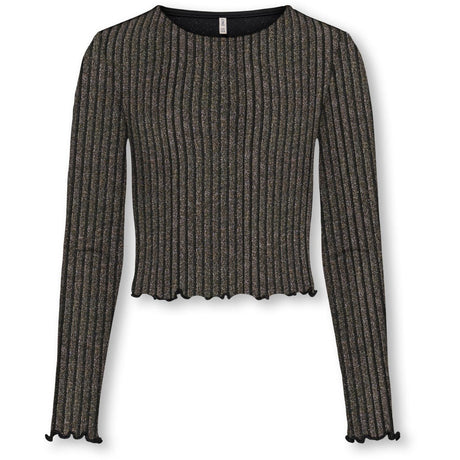 kids ONLY Black Lurex Light Gold/Silver/Wide Stripe Kogqueen L/S Glitter Top Bf Jrs