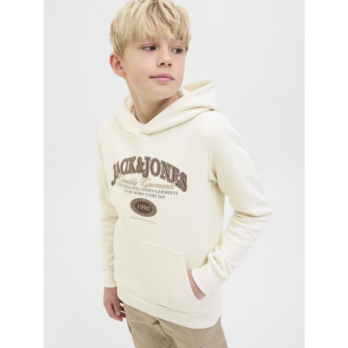 Jack & Jones Junior Antique White Jjari Branding Sweat Hætte Jnr