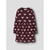 Name It Burgundy Peyote Heart Nmfoana Ls Strik Kjole