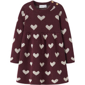 Name It Burgundy Peyote Heart Nbfoana Ls Strik Kjole